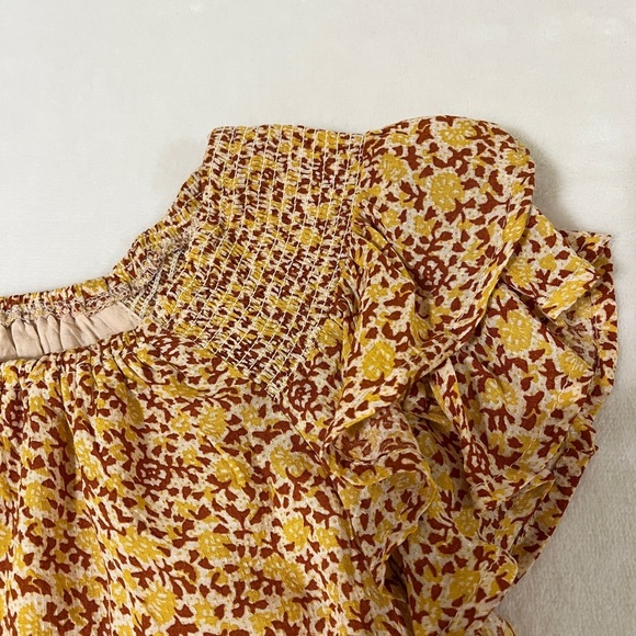 UNIVERSAL THREAD Women Midi Dress Smocking Cap Ruffle Sleeves Mustard Floral XS - Picture 7 of 14